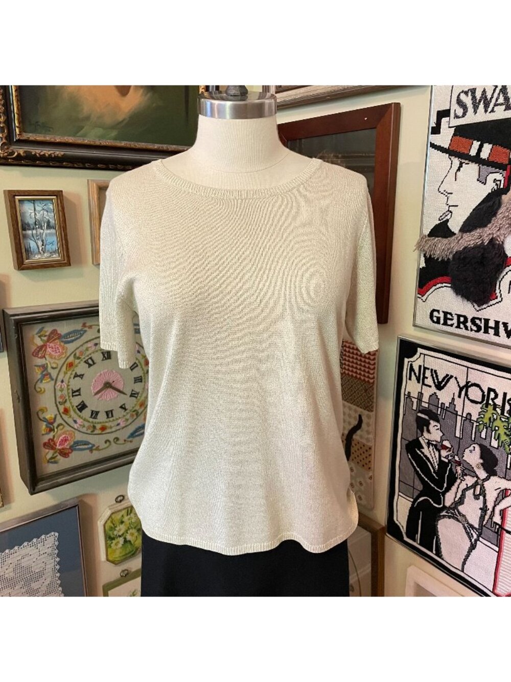 Drapers & Damons Gold Lightweight Short Sleeve Scoop Neck Sweater Size XL